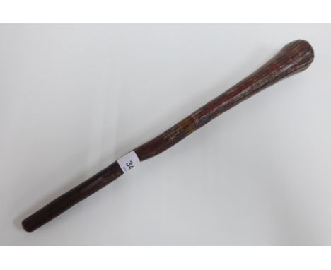 Aboriginal wooden fighting stick of tapering ribbed form, 42cm 