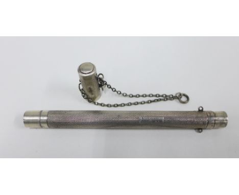 Edwardian silver case by Sampson  Mordan &amp; Co, with a chatelaine chain attached, Chester 1901, 17cm 
