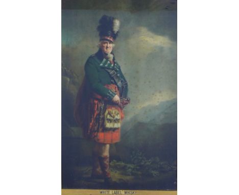 After Sir Henry Raeburn RA, 'The Macnab', a 'White Label' Whisky coloured print, framed under glass in a frame inscribed DEWA