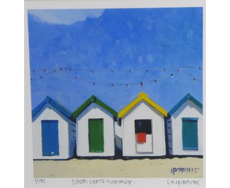 Lin Pattullo, 'South Coast Summer', giclee print, 1/195, signed in pencil, framed under glass, 25 x 25cm 