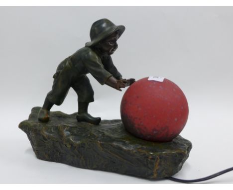 After A de Ranieri, a bronzed resin figural table lamp, 31cm long 