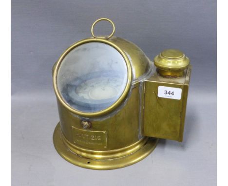 PATT 218 brass cased marine compass with lantern light attached, 24cm including handle 