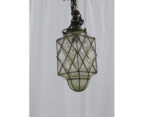 Glass lantern style ceiling light with metal frame, 