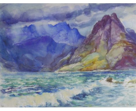 Libby Anderson DA, 'The Cuillins', limited edition signed print, 1/50, framed under glass 39 x 30cm 