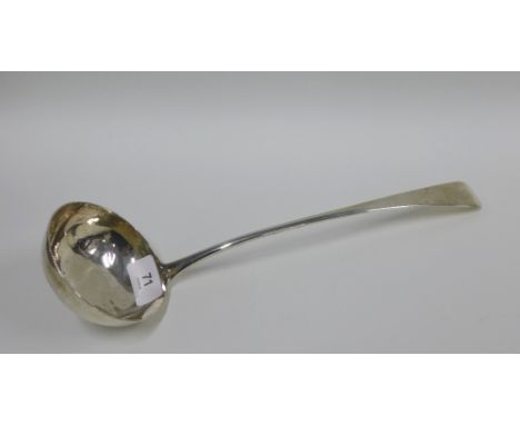 Scottish provincial silver soup ladle, old English pattern by Benjamin Lumsden, Montrose c1810, with an anchor &amp; dolphin 