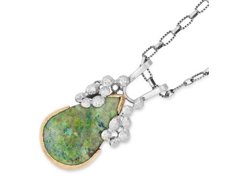 ARTS &amp; CRAFTS BLACK OPAL PENDANT NECKLACE set with a 21.69 carat pear cut black opal, 70 cm, 22.7g.