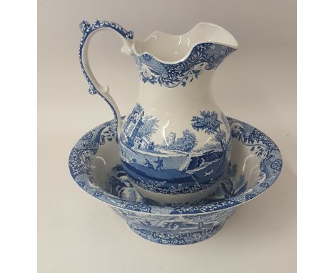 Modern Italian Spode blue and white jug and basin