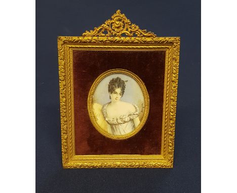 Berger a miniature portrait of a lady in ornate gilt frame, 14cm x 12cm