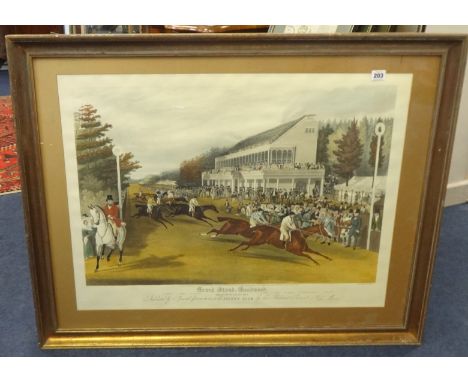 After John Moore, a lithograph print 'Grand Stand at Goodwood 1839' and two prints after Lionel Edwards (3), the largest 53cm