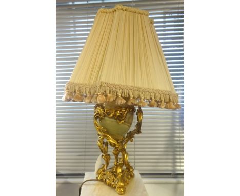 A green marble and ormolu table lamp, height 46cm.