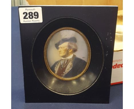 20th Century portrait miniature of a gentleman in black frame, 16cm x 13cm.