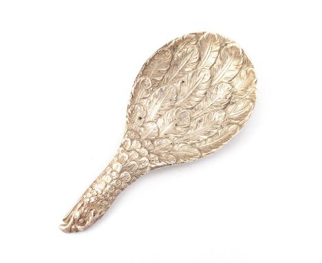 A GEORGE III SILVER EAGLE'S WING CADDY SPOON by Matthew Linwood, Birmingham 1818, die-stamped, with feathered-effect bowl and