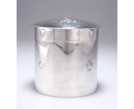 ARCHIBALD KNOX (1864-1933) FOR LIBERTY & CO, A TUDRIC PEWTER TEA CADDY no. 0102, cylindrical, the slightly domed cover cast w