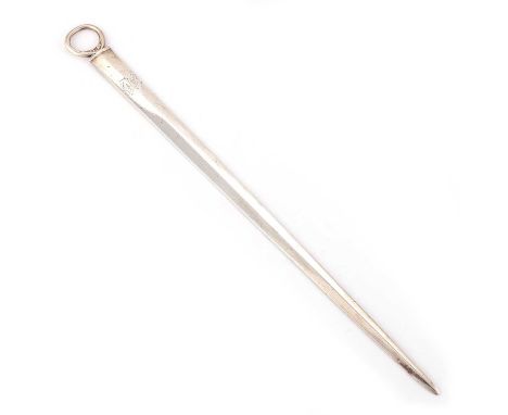 A GEORGE III PROVINCIAL SILVER MEAT SKEWER probably by Robert Jones of Liverpool, Chester 1789, plain with ring terminal, eng