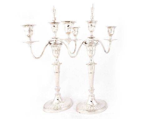 A PAIR OF VICTORIAN SCOTTISH SILVER CANDELABRA by Hamilton &amp; Inches, Edinburgh 1896, each cast two-branch superstructure 