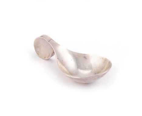 ALEX STYLES FOR GARRARD: A SILVER CADDY SPOON by Garrard &amp; Co Ltd, London 1970, signed DES. / A.G. STYLES, of plain form 