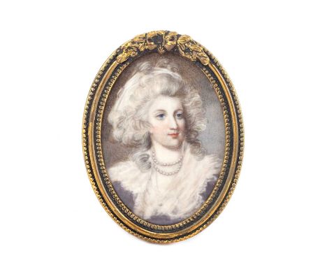 18TH CENTURY ENGLISH SCHOOL PORTRAIT MINIATURE OF A LADY  § Indistinctly initialledOn ivory, held in a yellow metal frameWith