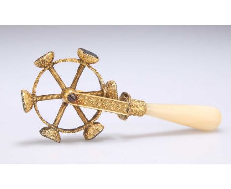 A VICTORIAN GILT-METAL REVOLVING DESK SEAL the seals of rectangular form, engraved with various mottos, with a mother-of-pear
