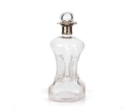 A GEORGE V SILVER-MOUNTED GLUG-GLUG DECANTER by Thomas Latham &amp; Ernest Morton, Birmingham 1911, of typical form, the silv