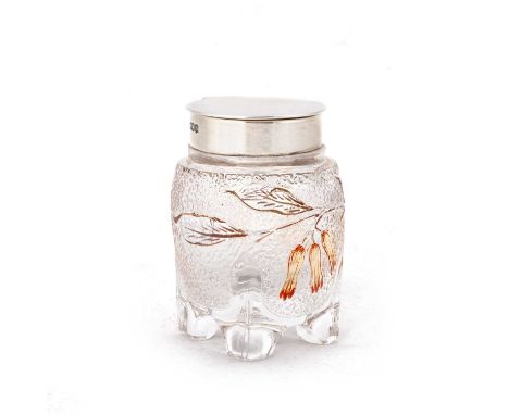 A GEORGE V SILVER-MOUNTED GLASS INKWELL by William Hutton &amp; Sons Ltd, Sheffield 1919, the textured glass body enamel pain
