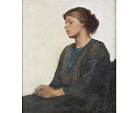 ATTRIBUTED TO HAROLD HARVEY (1878-1941) PORTRAIT STUDY OF A SEATED LADY  Oil on canvas laid to board   59cm x 49cm