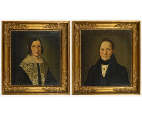             Biedermeier BildnispendantsÖl/Leinwand. Unsigniert, verso einmal als "Caroline Vilhelmine Jensen" betitelt. 39 x 