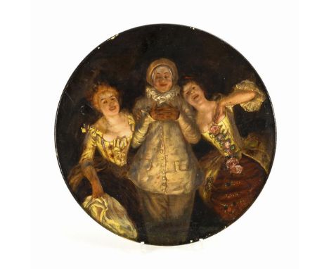 Wandteller mit Karnevalsszene. Theodor Koenig München. Firmenmarke, undeutliche weitere Marke. Um 1900. "n Th. Schmutzler" be