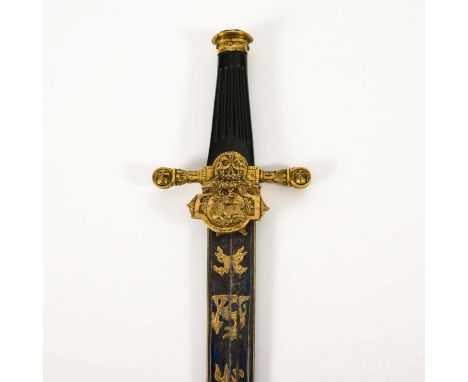 Sehr schöner Hirschfänger mit Beimesser. Um 1800.             Klinge L ca. 49 cm, Gesamt L 68,5 cm.             Gerade, zweis