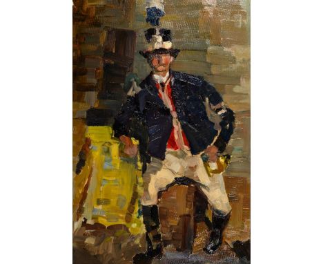             Impressionist um 1900: PostillonÖl/Malkarton. Unsigniert, verso Gemälde mit sitzender Dame mit Blumenstrauß. 49 x