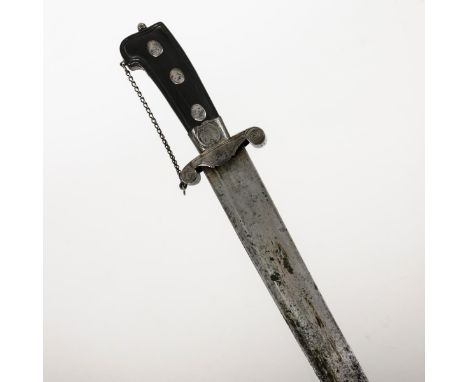 Jagdschwert in Lederscheide. Um 1800. Deutsch.             Klinge L 64 cm, Gesamt L 80 cm.             Plaute. Breite, leicht