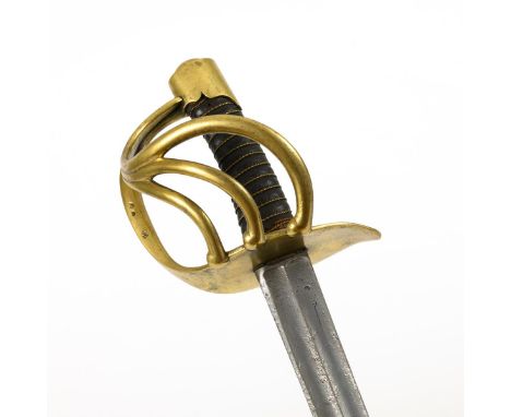 Französischer Pallasch für schwere Kavallerie, mit Scheide. Klinge gemarkt: "Manuf(acture) Imp(erial) du Klingenthal May 1810