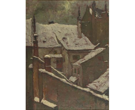                     BAHNER,             Hermann(1867 Kaiserswerth - 1933 Langen)    Stadt im WinterÖl/Malkarton. Rechts unten