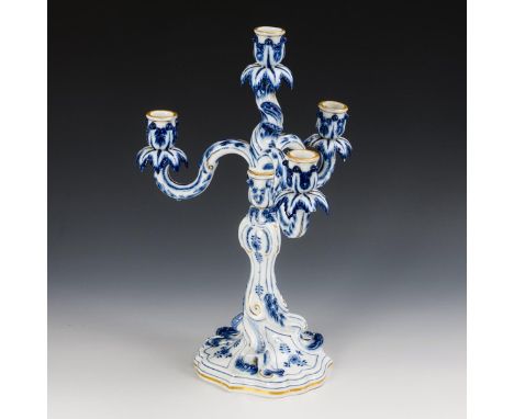 Zwiebelmuster-Leuchter. Meissen. Knaufschwerter, ab 1850-1924, 1. Wahl.             Unterglasurblaue Malerei, Goldstaffage. H