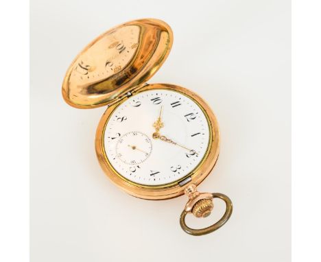             Goldene Savonnette. Um 1900. Gehäuse-Nr. 152742, Werk-Nr. 163552. Ungemarktes und gekörnt vergoldetes Werk mit Sc
