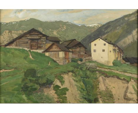                     BRACKENHAMMER,             Rudolf(* 1876 Nürtingen)    "Tal in Zillis / Schweiz/Graubünden"Aquarell. Rech