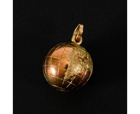 Anhänger "Weltkugel".             Roségold 333 gestempelt. Ø 1,3 cm. 3,6 g.             Gravierte Kugel mit Öse.    Aufrufzei