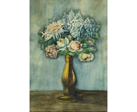            Undeutlich signiert: BlumenstraußAquarell. Rechts unten undeutlich signiert. 1920. 60 x 41,5 cm. Gerahmt & hinter
