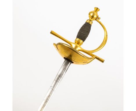 Degen für Kürassieroffiziere.             Klinge L 88 cm, Gesamt L 106 cm.             Gerade, einschneidige Klinge mit dreie