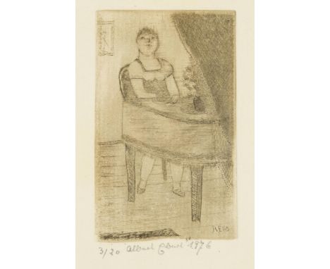                     EBERT,             Albert (1906 Halle/Saale - 1976 Halle/Saale)    Frau am TischRadierung auf Bütten. Ble
