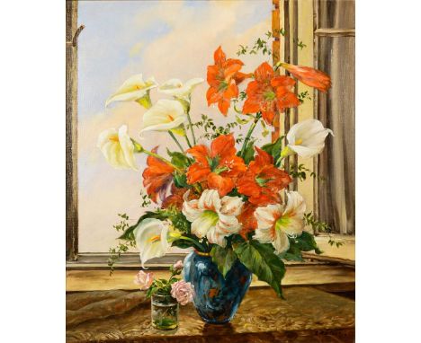                     WALTER,             A.    Calla und AmaryllisÖl/Malkarton. Rechts unten signiert. 77 x 65 cm. Gerahmt : 9
