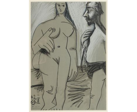                     PICASSO,             Pablo (nach / after)(1881 Málaga - 1973 Mougins)    Maler und ModelFarblithografie. 