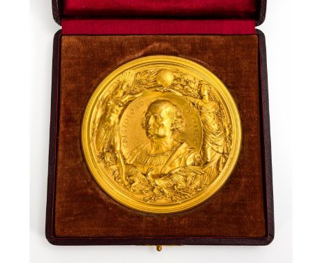 Große Bronzemedaille in Originalschatulle zur Genua-Konferenz 1922. Im Deckel Stempel des Herstellers "Stabilimento Johnson, 