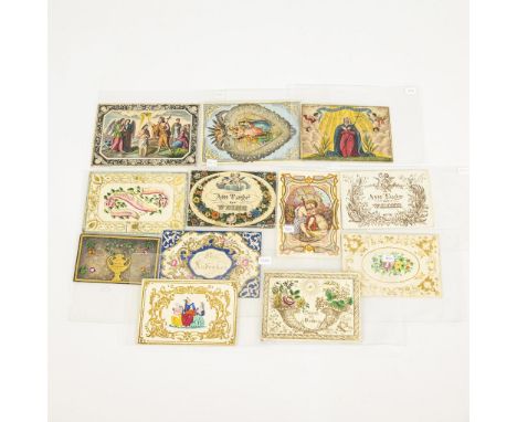 Konvolut 12 Taufbriefe. 1x "Heinr. Naumann" gemarkt. Ca. 1821 - 1891.             Farblithografien, Golddruck teils bemalt, g