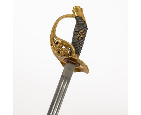 Infanterie Offiziers-Degen. Klinge gemarkt: "P.D. Lüneschlos Solingen". Preußen.             Klinge L 81 cm, Gesamt L 98 cm. 