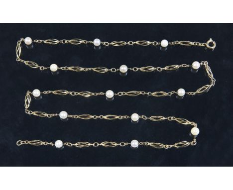 Gold-Perlchen-Collier. Friedrich Binder, Mönsheim.             585er Gelbgold (14 kt). Länge: 73 cm. 11,8 Gramm.             