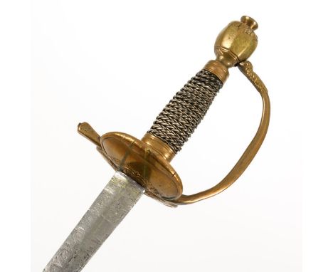 Degen mit grober Drahtwicklung und Scheide.             Klinge L 77 cm, Gesamt L 96 cm.             Gerade, konische, zweisch