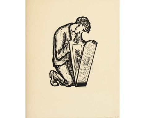                     WEBER,             Andreas Paul (1893 Arnstadt - 1980 Schretstaken)    "Der Sammler"Holzschnitt. Bleistif