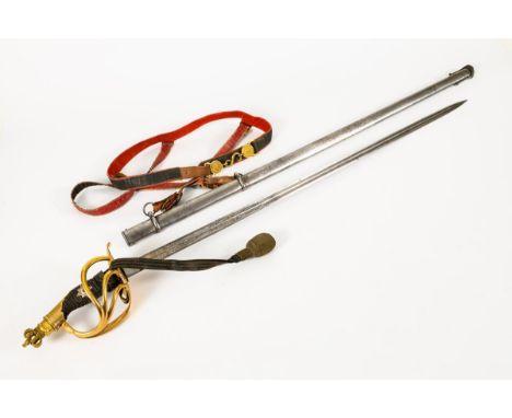 Infanterie Offiziersdegen mit Krone, Scheide und Gehänge. Preußen.             Klinge L 89 cm, Gesamt L  113 cm.             