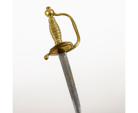 Offiziersdegen mit brauner Lederscheide. Letztes Drittel 18. Jahrhundert. Sachsen.             Klinge L 87 cm, Gesamt L 106 c