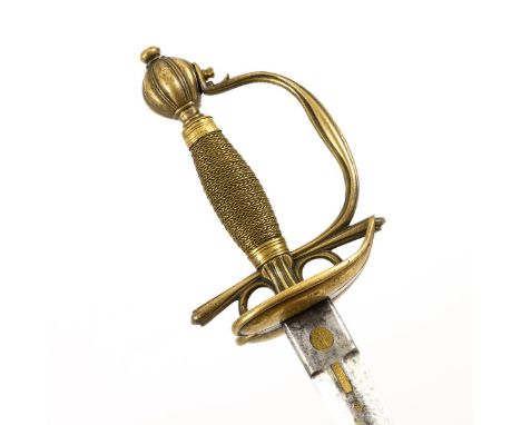Infanterie Offiziersdegen mit brauner Scheide. Klinge gemarkt: "Potzdam" und Adler im runden Perlrand, beide als Messingeinla